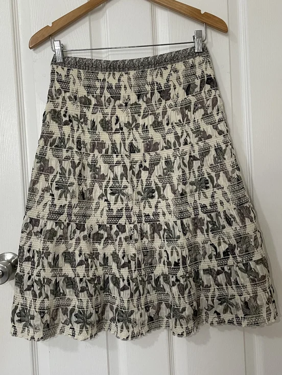 Tory Burch White Floral Tiered Pleated Midi Skirt Size 2 - Picture 7 of 14